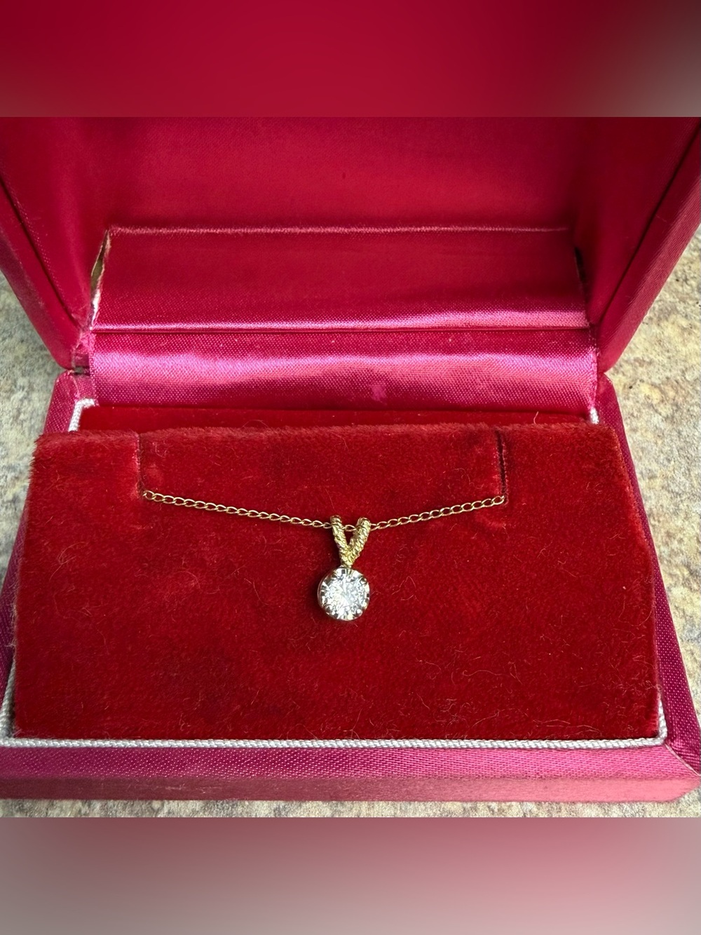 Vintage 1977 Shane Co 1/3 carat 14k diamond solitaire necklace